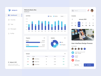 Belajar.in - Course Dashboard Design clean ui courses dashboad design designer flat icon learning minimal progress schedule statistics study task typography ui ux vector web website