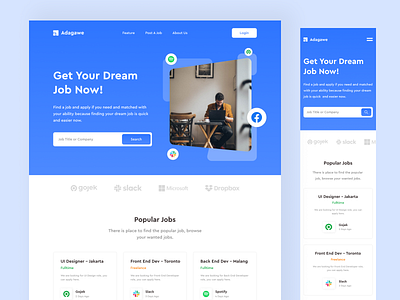 Adagawe - Job Finder Landing Page Design branding design designer designers dribbble finder flat icon job landing minimal page typography ui ux vector web web design website website design