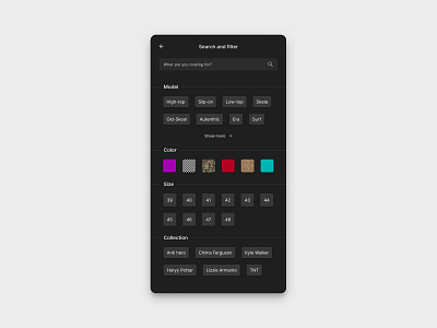 022: Search/Filtering app challenge clean concept dailyui dark theme design figma filtering inspiration material material design search typography ui