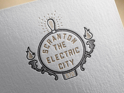 Scranton "The Electric City" adobe black black and gold brand identity design flames flourish icon illustration illustrator letterpress logo pennsylvania scranton seal the office typography vector