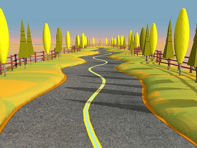 The Road 3d 3d model c4d cartoon cinema 4d freelance illustration low poly render rendering road trees