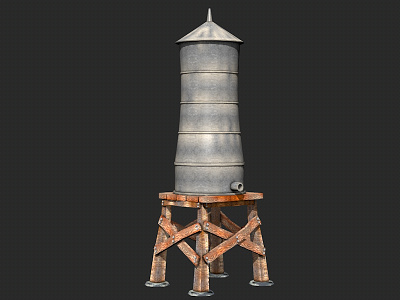 Water Tower 3d 3d model boiler game illustration metal rusty tower water wood wooden