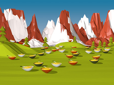 Landscape Low Poly 3d 3d model bowls cartoon cinema 4d food freelance illustration landscape low poly render rendering