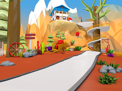 Landscape Low Poly 3d model cartoon cinema 4d forest game landscape low poly mountain rendering scene toon