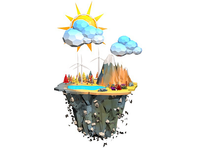 Floating Island 3d cinema 4d design floating graphic illustration island landscape low poly planet rendering sun