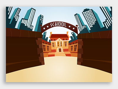 School in the middle of the city back drop background door front graphic design illustration school