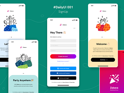 Zabava - Party App adobe xd dailyui design minimal party ui uidesign uiux