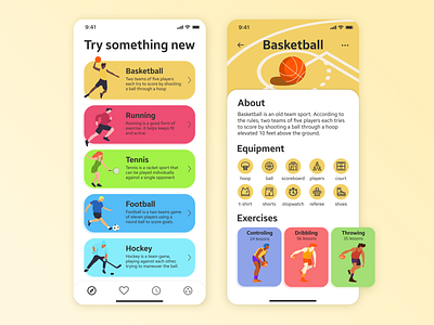Sports discovery app app basketball design flat ilustration ios ios app mobile ui sport app ui vector
