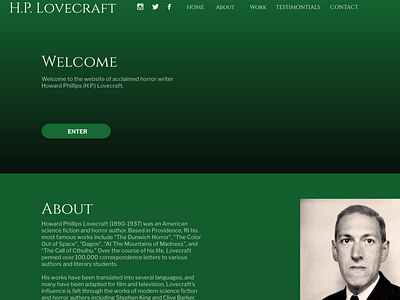 HP Lovecraft Single Page Website Concept adobe xd branding mockup website design