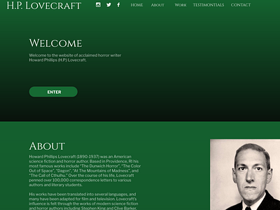 HP Lovecraft Single Page Website Concept