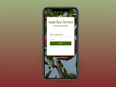 Apple Bay Orchard App Concept Log In Page