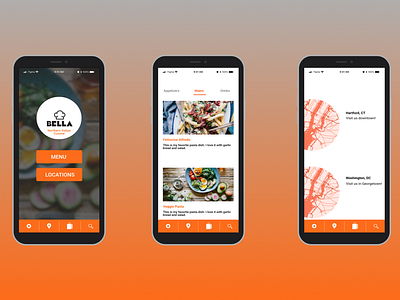 Bella Restaurant App Concept Mockup