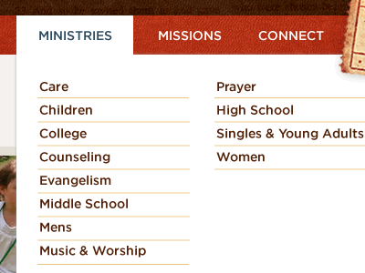 Church Drop Down Menu drop down leather menu navigation orange texture