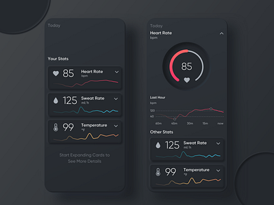 Constant Health Monitoring App app apple dark darkui dashboard dataviz figma graph health healthcare ios list mobile neumorphic neumorphism stats ui ux