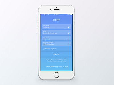 Sign Up screen app blue ios iphone mobile signup transparent