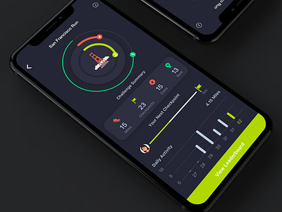 Walking/running Challenge app apple chart dark dark ui dataviz fitness fitness app graphic ios iphonex milestone mobile stats tracking ui ux