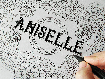 Aniselle decorative flowers lettering pencil sketch typography