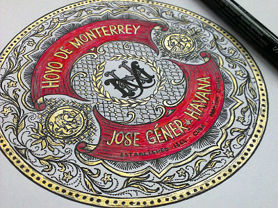 Monogram Design branding cigar decorative design gold identity illustration luxury monogram packaging red sketch