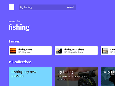 Search results cards collection collections fishing purple results search user users