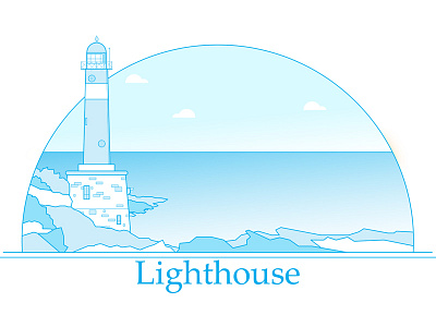 Lighthouse adobe art blue design drawing flatdesign illustration illustrator lighthouse lineart view wallart