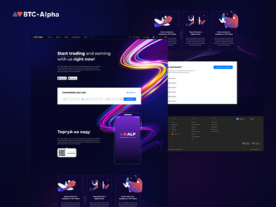 Landing page for cryptoexchange BTC-ALPHA crypto design figma landing ux web design