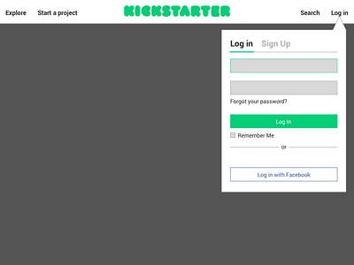 Kickstarter Popup Log In Concept