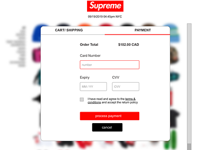 Supreme Credit Card Checkout checkout dailyui002 payment supreme uxdesign