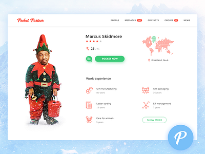 7 Apps for Santa - #4 POCKET PARTNER app badsanta christmas dashboard elf graph icons map newyear profile snow statistics ui