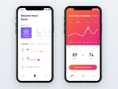 Smart Home Application Exploration app application dashboard graph icons smart home statistics ui ux