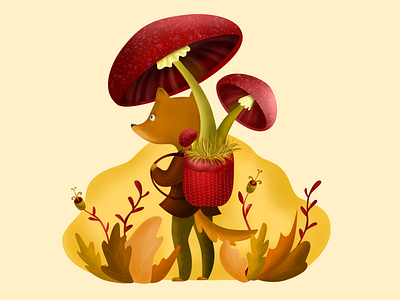 fox illustration design flat fox illustration mushroom