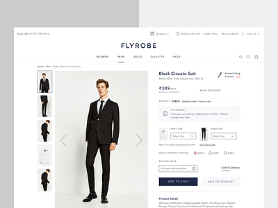 Flyrobe Product Detail page fashion flyrobe india product detail products products page suit ui website
