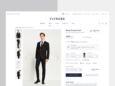 Flyrobe Product Detail page by Sarath Jayaprakash on Dribbble