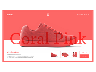 Atoms Model 000 Coral Pink Preorder atoms design mockup design redesign concept shoes sneakers ui user interface design ux webdesign website