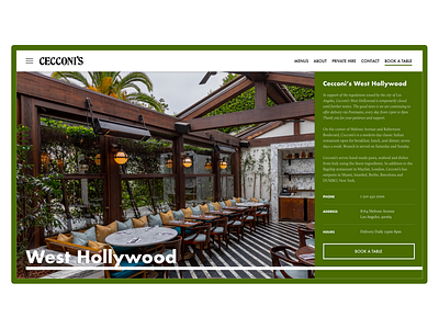 Cecconi's West Hollywood Redesign Concept design dining food mockup design redesign concept restaurant ui user interface design ux webdesign website