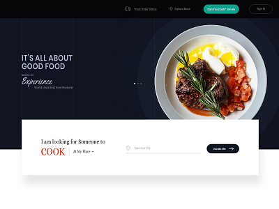 Food Cook web Page Design cook food menu service theme page ui ux design web design