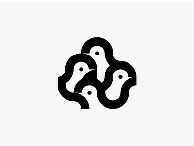 FOUR LIL BIRDS abstract art birds black bold brand clever design identity logo modular smart symbol