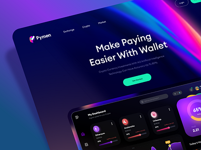 Crypto Wallet - Pymen bitcoin btc blockchain clean crypto crypto app defi ethereum eth exchange finance fintory hero section homepage investments landing page ui user interface ux wallet website website design homepage hero