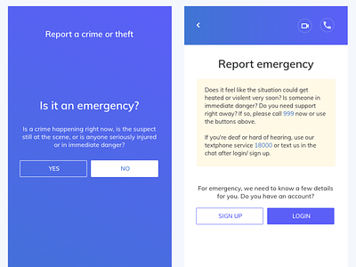 Report emergency app app blue card indigo mobile app ui