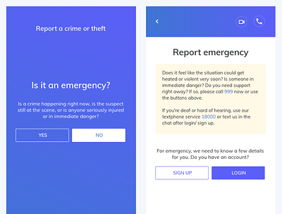 Report emergency app app blue card indigo mobile app ui