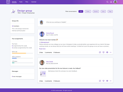 Task Management Software - Group page figma material design purple task management tasks ui
