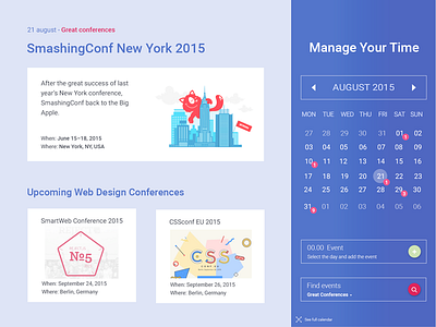 Full Calendar Events blue calendar calendar events conferences events material design material palette webdesign