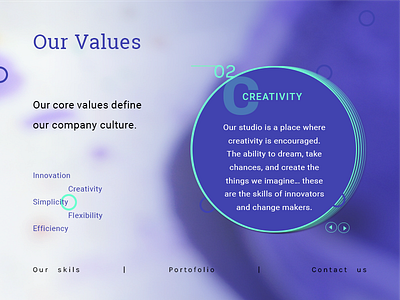 Core values section indigo teal values