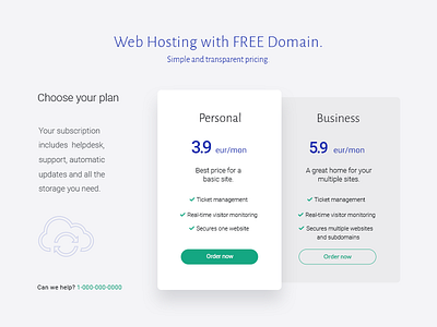 Pricing section for web hosting site options pricing