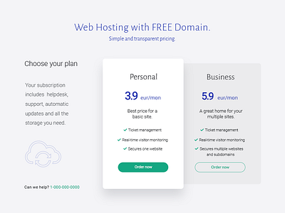 Pricing section for web hosting site