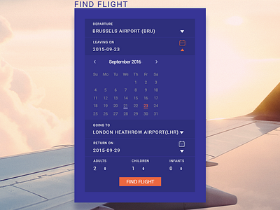 Find Flight Form calendar datepicker flight form travel