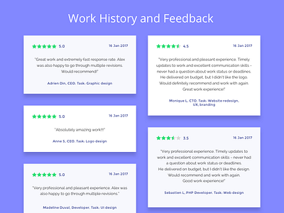 Feedback section - section from Fresh UI Kit cards feedback light green montserat purple raleway review simple sketch ui