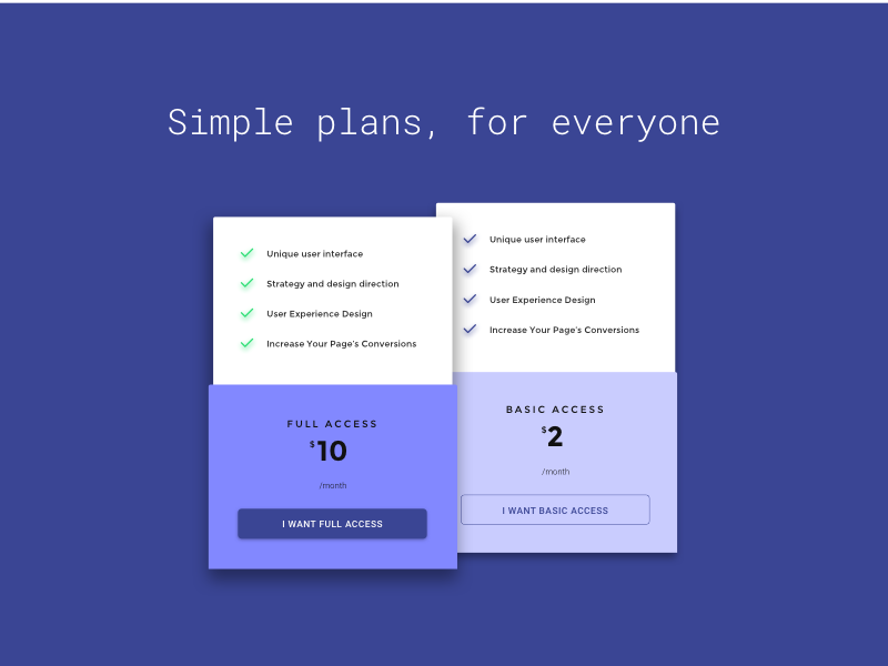 Subscription plans by Madalina Taina on Dribbble