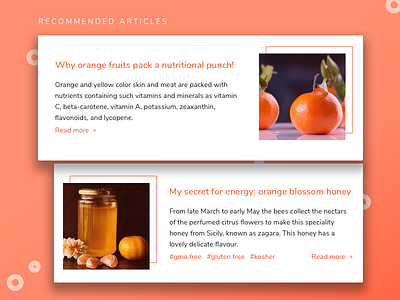 Articles Section article cards colorful material design orange