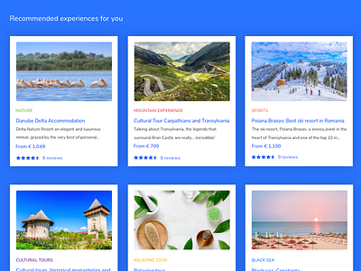 Recommended Experiences search form colorful search landing page jobs platform jobs careers tourism experiences blue material design homepage