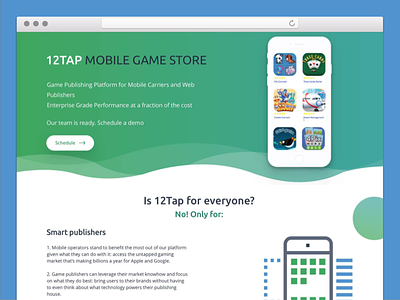 12tap platform 12tap gaming platform green homepage mobile store teal website
